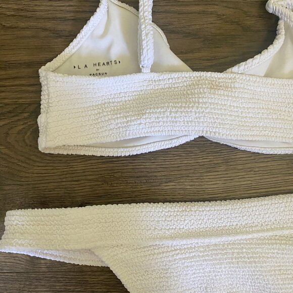 Pacsun Two Piece White Bikini Set Textured Seersucker Cheeky Bottoms Twist Top - Picture 7 of 8